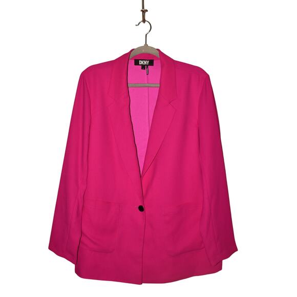 DONNA KARAN DKNY $159 Fuchsia Notch Lapel One-Button Blazer Patch Pockets M - Picture 3 of 5